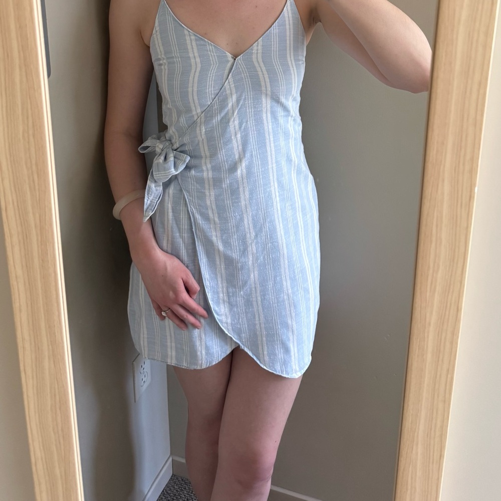 Abercrombie & Fitch Light Blue Striped Wrap Dress